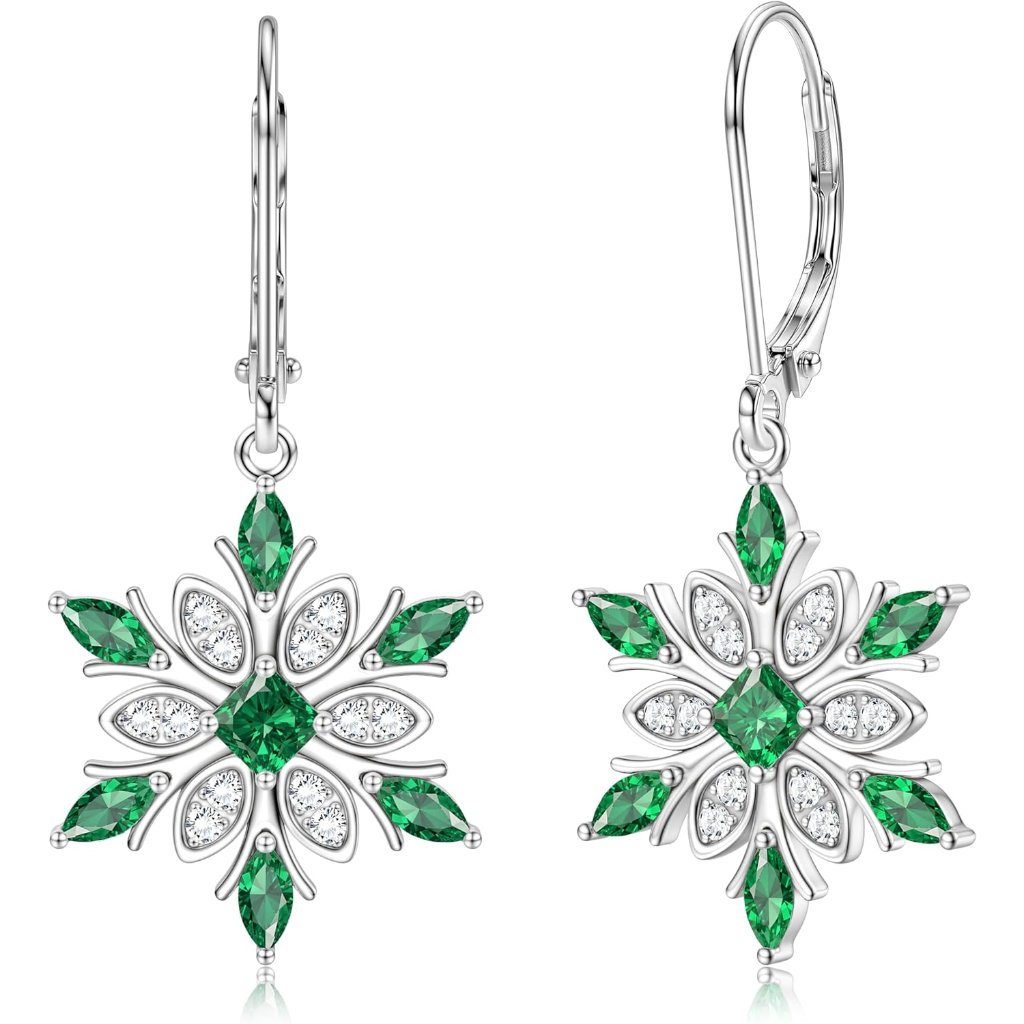 S925 Sterling Silver Snowflake Earrings For Women 18k White Gold Plated Dangle B
